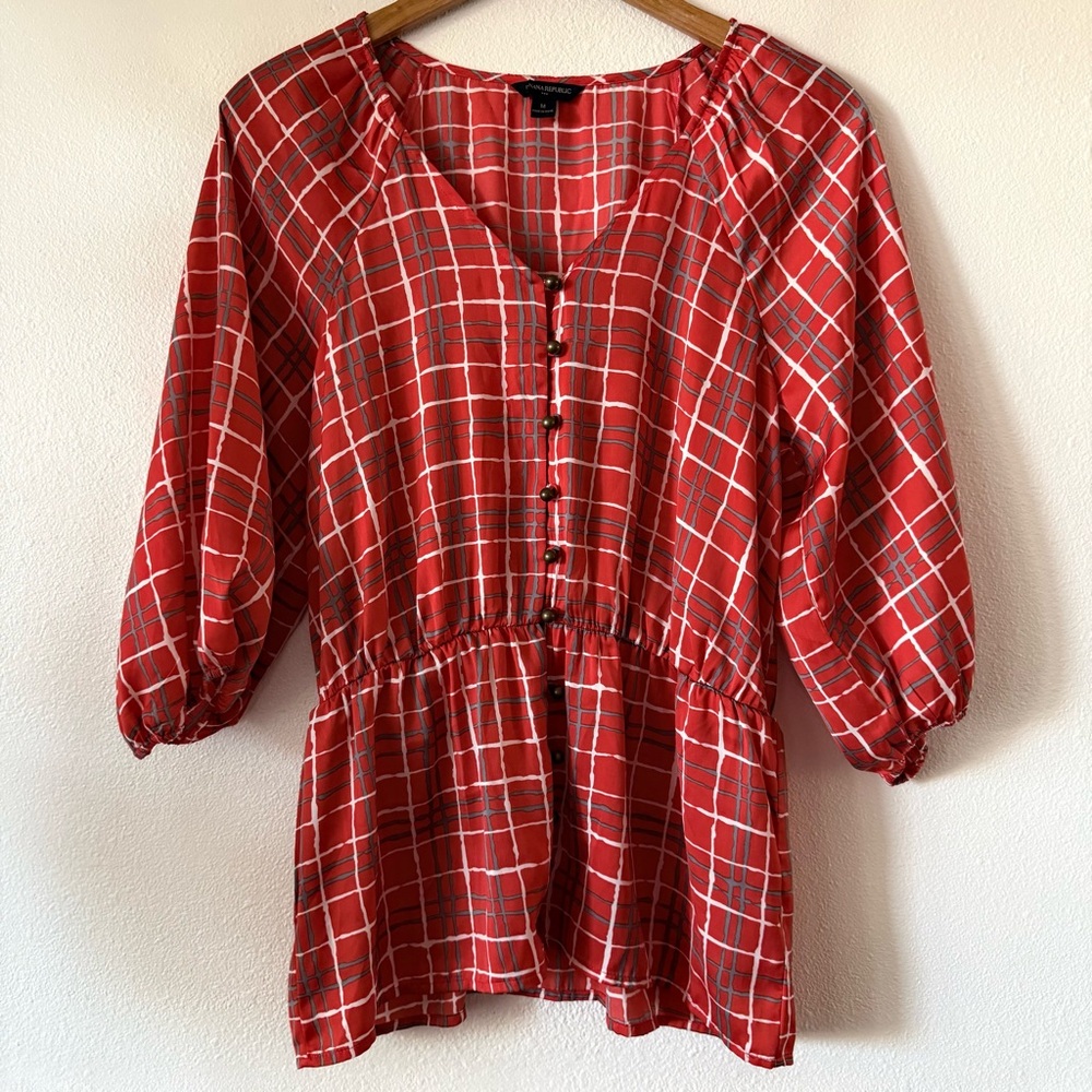 Banana Republic Red Checkered Blouse